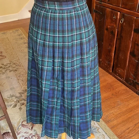Pendleton 100% virgin wall size 6 tartan green and blue plaid ladies skirt kilt - Picture 6 of 12